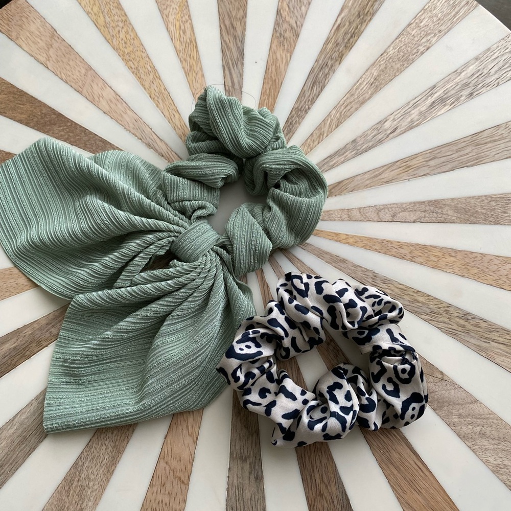 Green and Leopard Print Scrunchies Set